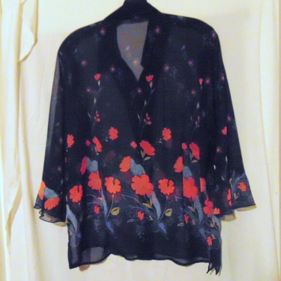 Floral Sheer Button-Up Blouse XL Cottagecore Dark Romantic Whimsigoth Feminine - Picture 5 of 10